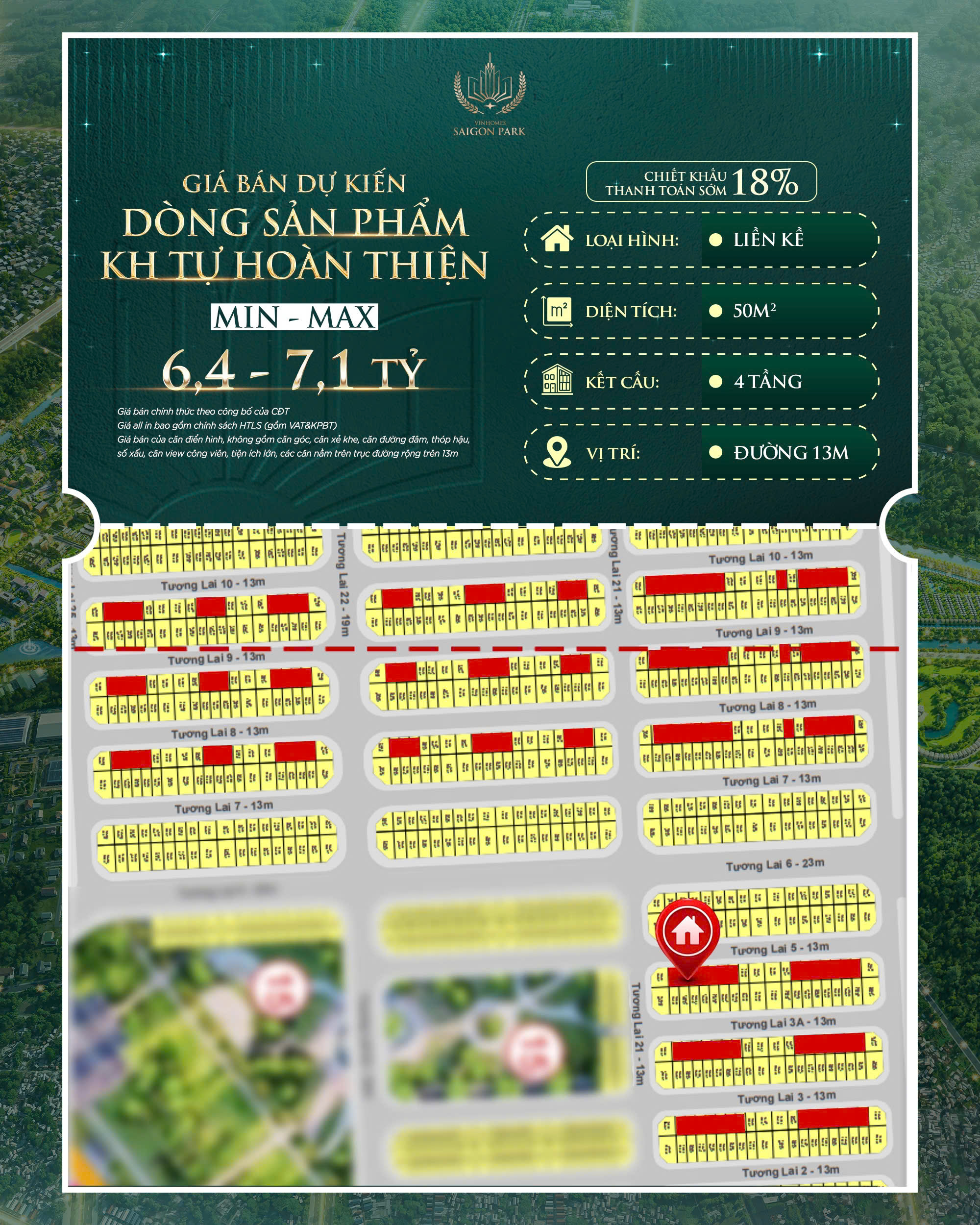 Nhà Phố Liền Kề Giao Thô Vinhomes Sài Gòn Park Hóc Môn diện tích 50m2 Giá 7 tỷ