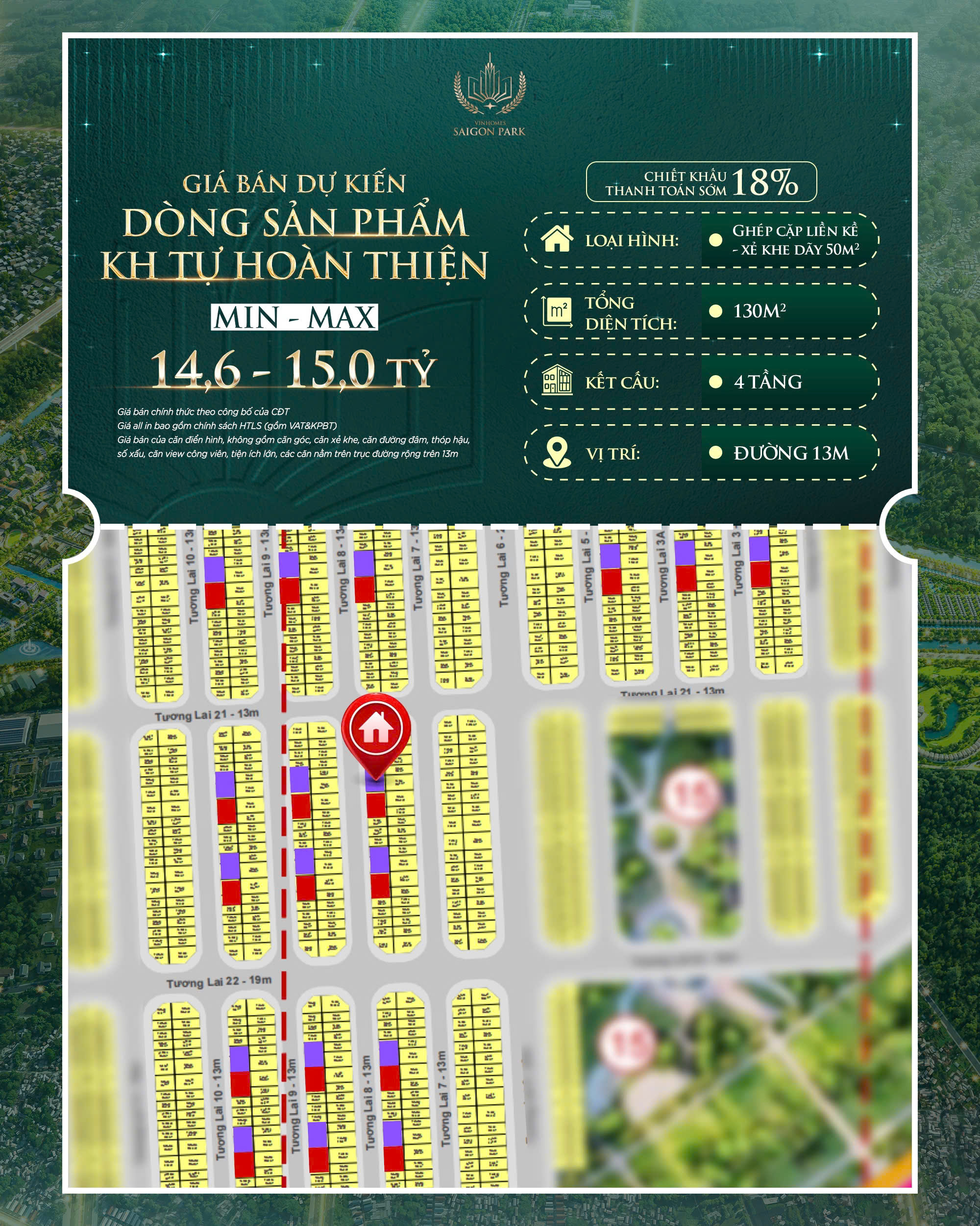 Nhà Phố Liền Kề Giao Thô Vinhomes Sài Gòn Park Hóc Môn diện tích 182m2 Giá 15 tỷ