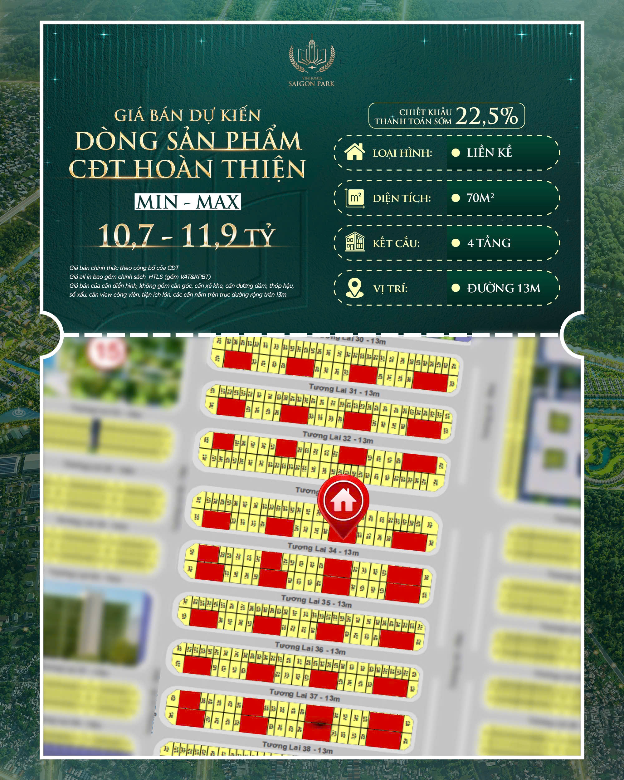 Nhà Phố Liền Kề Hoàn Thiện Vinhomes Sài Gòn Park Hóc Môn diện tích 70m2 Giá 11 tỷ