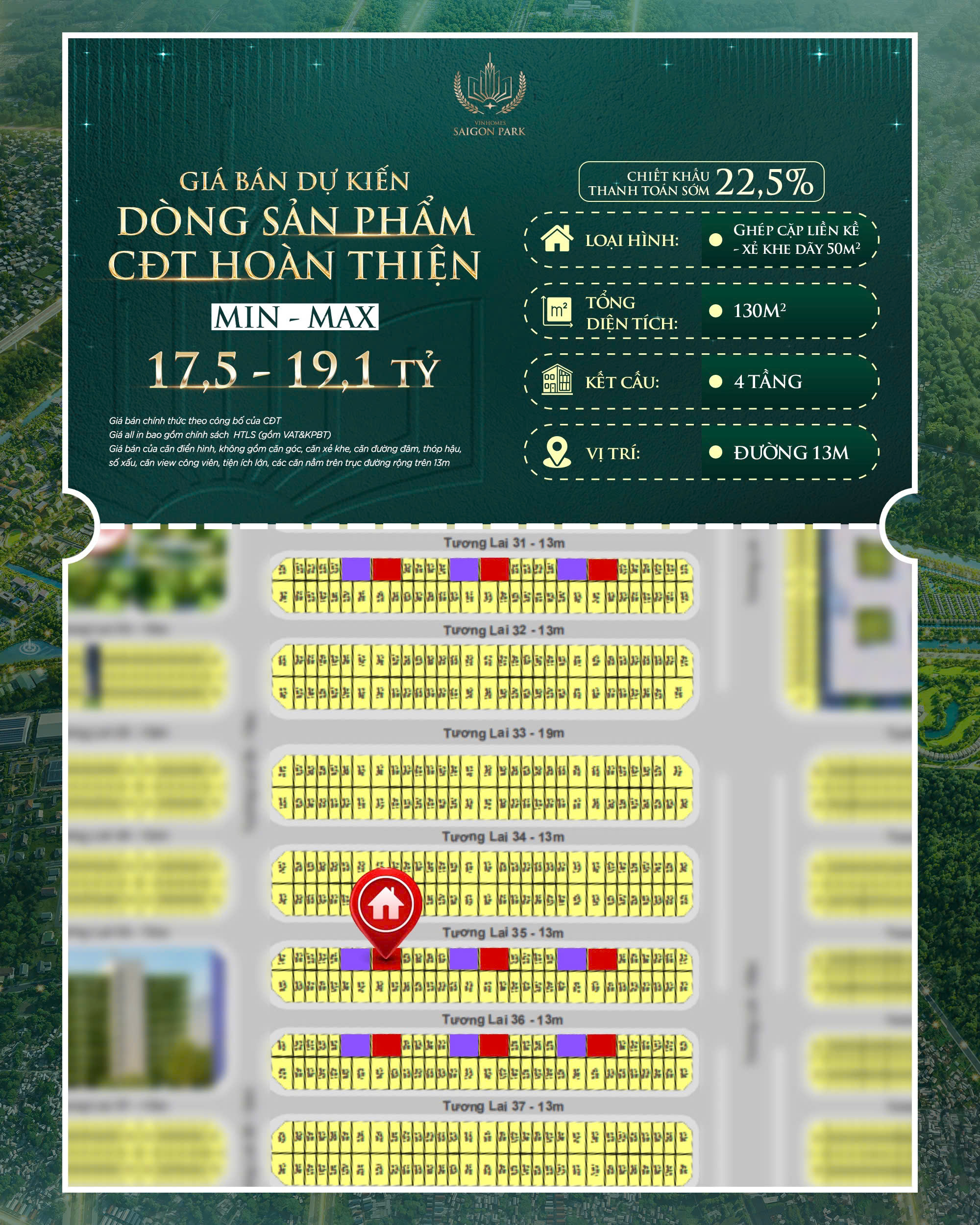 Nhà Phố Liền Kề Hoàn Thiện xẻ Khe Vinhomes Sài Gòn Park Hóc Môn diện tích 130m2 Giá 19,1 tỷ