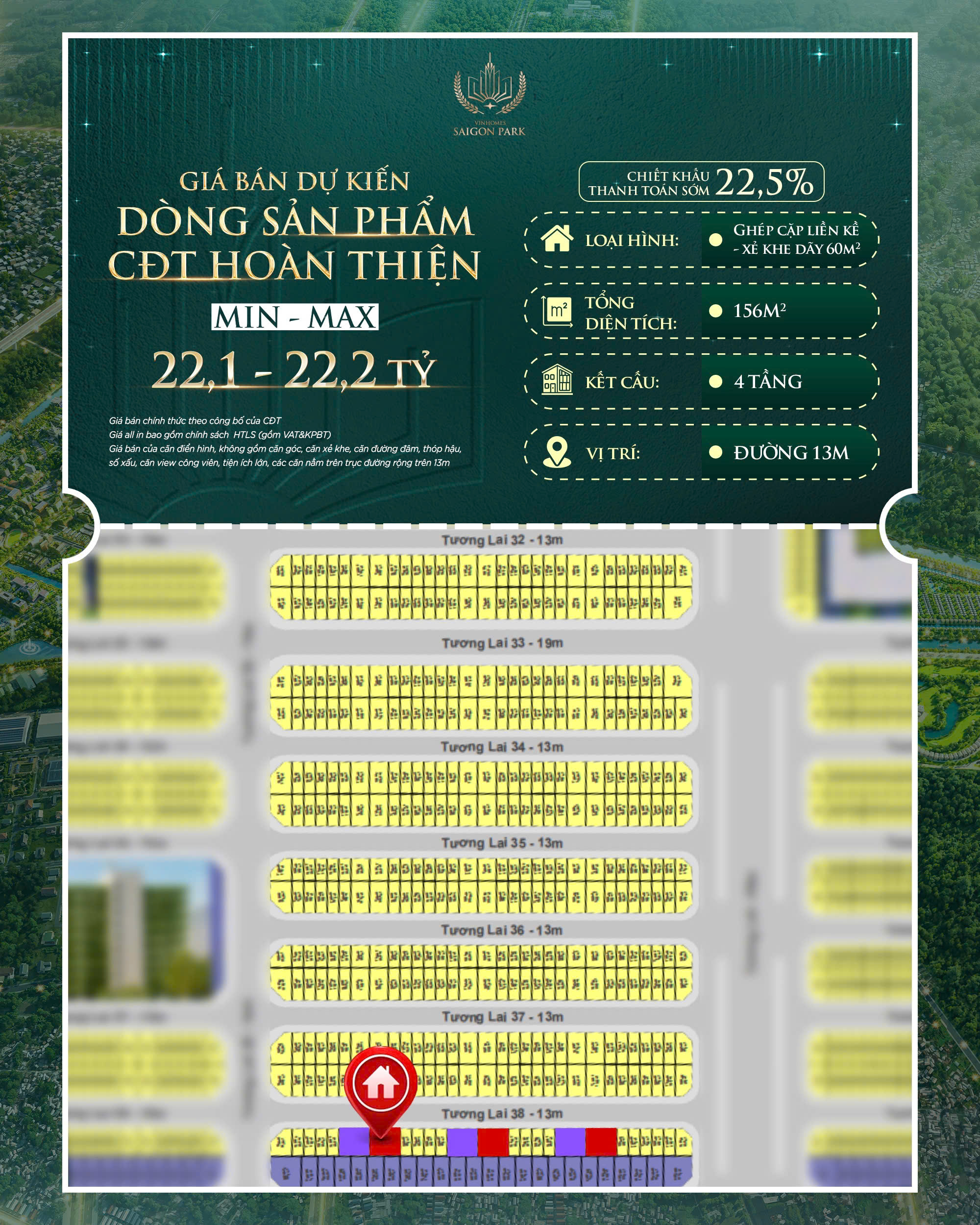 Nhà Phố Liền Kề Hoàn Thiện Vinhomes Sài Gòn Park Hóc Môn diện tích 156m2 Giá 22 tỷ