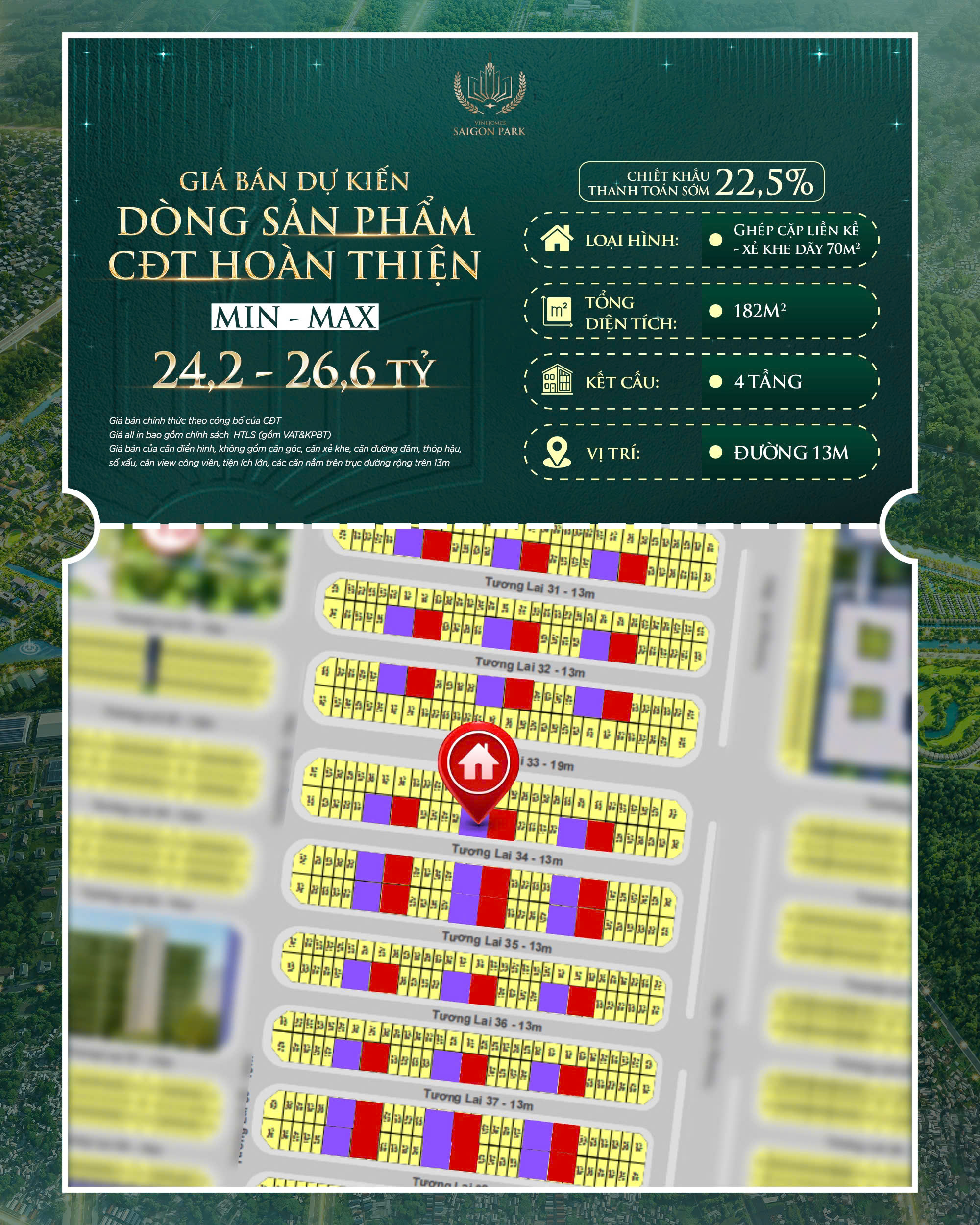 Nhà Phố Liền Kề Hoàn Thiện Vinhomes Sài Gòn Park Hóc Môn diện tích 182m2 Giá 26 tỷ