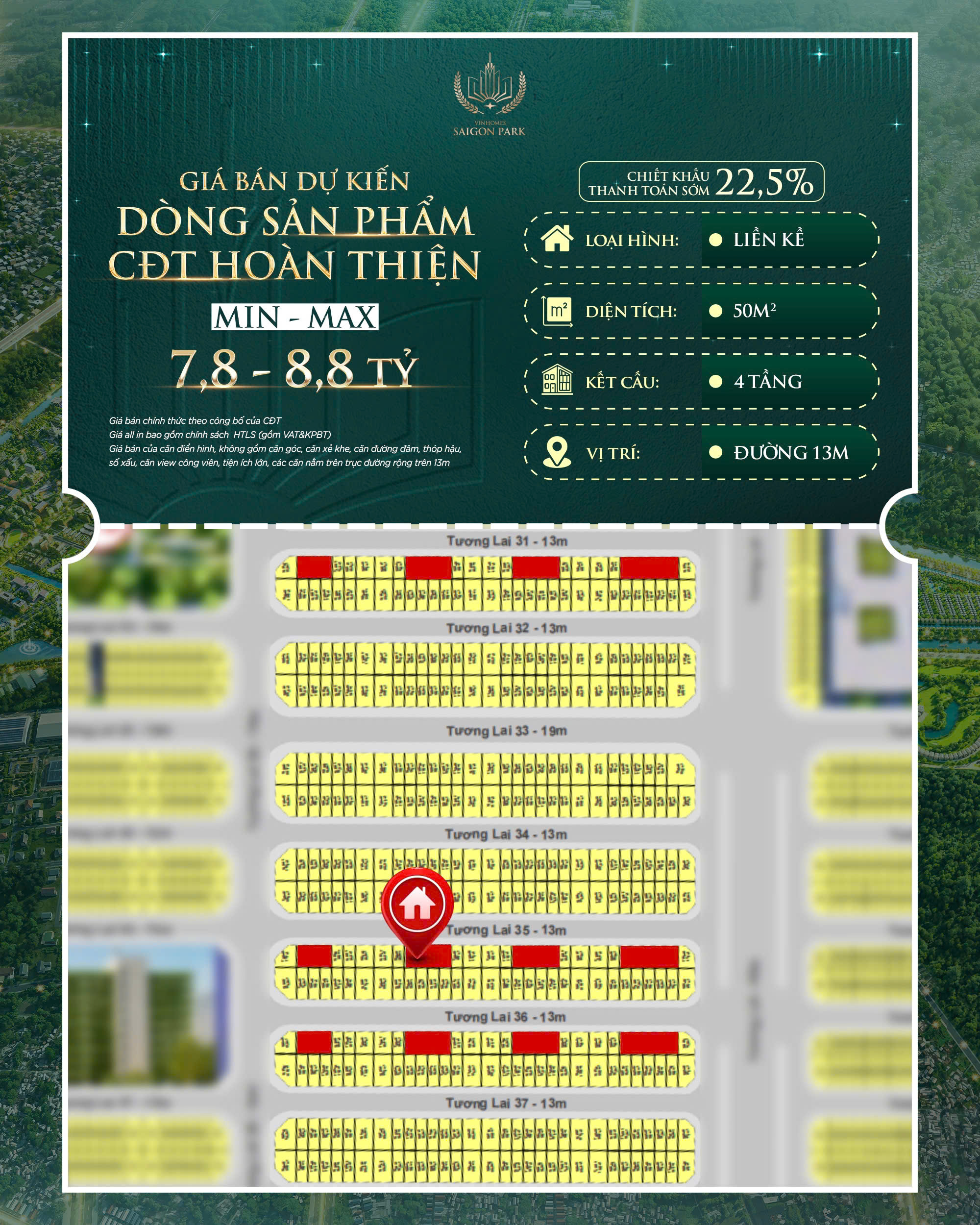 Nhà Phố Liền Kề Hoàn Thiện Vinhomes Sài Gòn Park Hóc Môn diện tích 50m2 Giá 7,8 tỷ